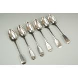 Five Georgian silver fiddle pattern tea spoons, Thomas Wheatley, Newcastle, 1836, with one other