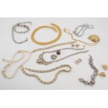 Vintage and contemporary costume jewellery including a coin bracelet, together with a pocket