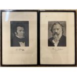 A pair of lithographic prints of Brahms and Schubert, 38 x 26 cm