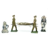Great War JoHillCo die cast lead toy medical orderlies carrying a wounded soldier on a stretcher,