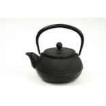 A contemporary cast iron teapot with strainer