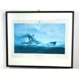After Robert Taylor "The Last Moments of HMS Hood", first edition print signed by HMS Hood