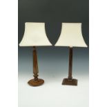 Two wooden table lamps, tallest 50 cm