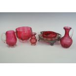 A group of ruby flashed and cranberry glass