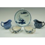 Georgian ceramics including a blue-and-white pearlware butter boat, a Chinoiserie saucer dish, a