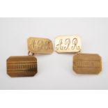 A pair of 9 ct gold cuff links, decorated with engine turning, 4.3 g