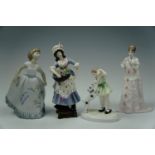 A Nao, Crown Staffordshire, "Nell" and "No You Don't" figurines, (a/f)