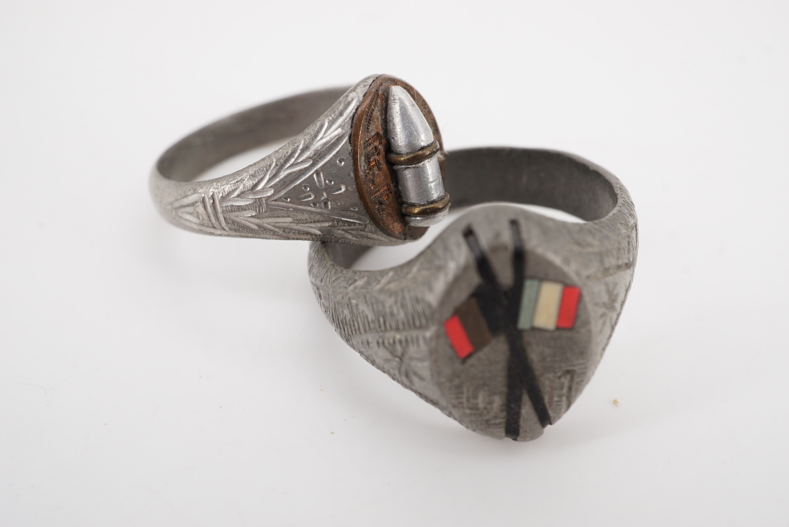 Two Great War trench art finger rings