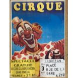 A late 20th Century French double-sided printed circus poster depicting clowns, 92 cm x 65 cm
