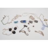 A group of Art Deco, modernist and other jewellery including a basse taille enamelled butterfly