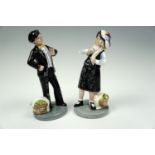 Two Royal Doulton figurines "pearly" boy and girl, 20 cm tall