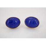A pair of vintage Egyptianate engraved blue glass scarab screw-back earrings