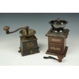 A Victorian Hill Top Foundry Co coffee mill together with a late 20th Century Whittard mill