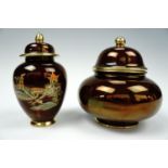 Two Carlton ware Rouge Royale lidded jars, tallest 15 cm
