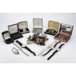 A quantity of vintage and later costume jewellery and watches including a white metal filigree