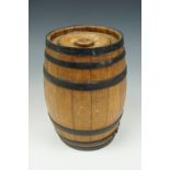 A coopered oak barrel-form biscuit barrel, circa 1930s, 20 cm