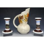 Bewley Pottery jug with hand painted decoration, second quarter twentieth century, along with a pair