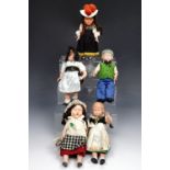 Six 1950s - 1960s miniature composition-headed dolls, 20 cm