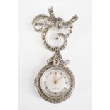1950s marcasite set white metal nurse's fob watch by Audax, arabic numerals with an inner seconds