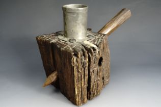 An early 20th century candle stick holder, by repute fabricated from timber salvaged from a Great