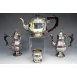 A 1920s Mappin & Webb Queen Anne style electroplate bachelor coffee set, pot 16.5 cm, together