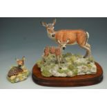 A signed Border Fine Arts figurine 'Red Hind & Calf' together with 'Morning Mist' boxed, tallest