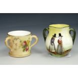 An early 20th century Royal Worcester miniature tyg together with a Royal Doulton pot, 4 cm