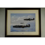 'Halifax bombers', four flying in formation, by Barry G. Price, oak framed and matted under glass,