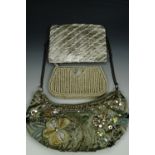 A contemporary beaded over shoulder bag together with a simulation pearl makeup bag and one other