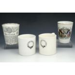 Four items of commemorative ware, comprising an Armistice beaker, Queen Victoria's Diamond Jubilee