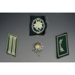A German army mountain troops / gebirgsjager BeVo machine woven arm badge together with an edelweiss