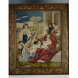 A Victorian gros point needlework religious picture, 72 cm x 62 cm