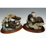 Two boxed Border Fine Arts otter figurines 'River Hideaway' and 'Spring Romance', 16 cm