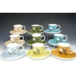 Nine Susie Cooper cups and saucers