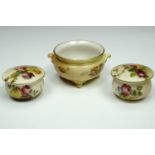 Two Royal Worcester blush ivory lidded boxes, round bodied with floral decoration 2.5 cm dia, and