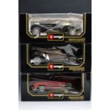 Three Burago Mercedes 1:18 scale die-cast model cars