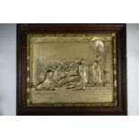 A Great War Belgian gilt plaster memorial plaque, in oak frame, 54 cm x 63 cm