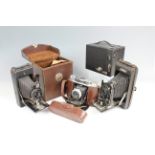 Vintage cameras comprising, Kodak 'No.3 Brownie Camera, model B' box camera; Ensign folding 'The 2