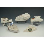 A quantity of Arcadian and other crested china automobiles and ships, tank 8 cm