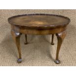 A Georgian style walnut coffee table, having Chippendale pie-crust top and cabriole legs, ex-