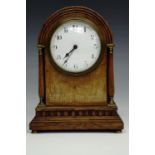 Edwardian oak mantle clock, dome top with freestanding corner columns, string decoration and