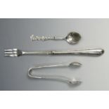 A Victorian silver Gateshead-Upon-Tyne teaspoon together with an electroplate pickle fork and