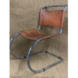 A pair of Mies van der Rohe designed MR10 hide upholstered cantilever chairs