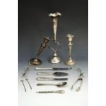 13 items of silver and white metal including three-piece silver handled butter & cheese knife set, a