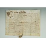 A Charles I parchment velum legal document / debenture, pertaining to one Roger Swallowe of