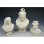 A Victorian Parian ware bust of Queen Victorian by W H Goss, together with a similar bust of