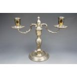 A 1960s silver candelabrum, of early 18th Century form, the branches detachable from the stem,