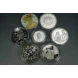 Seven various silver proof / commemorative coins