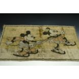 A vintage Disney Mickey and Minnie Mouse plush nursery mat, depicting the cartoon characters ice