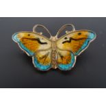 A mid-20th Century Norwegian enamelled 925 standard white metal (tests as silver) butterfly brooch